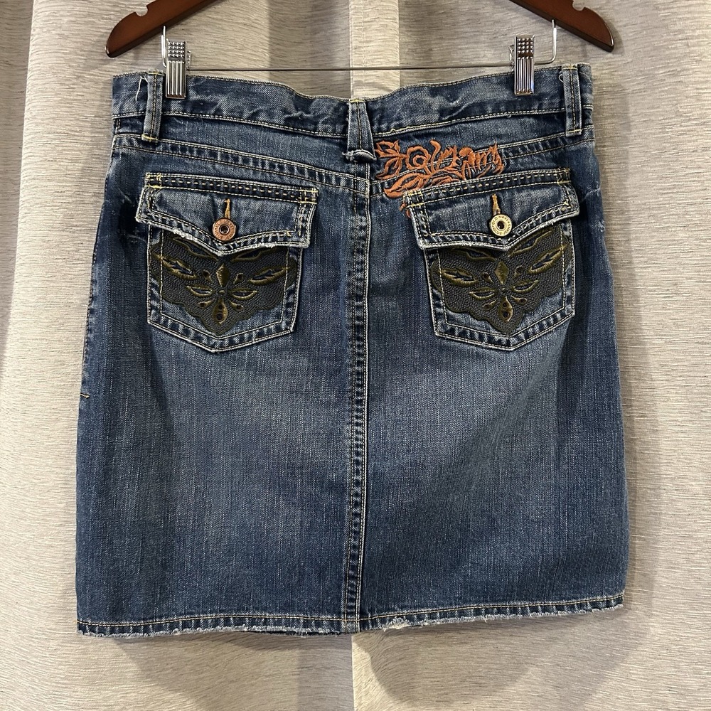 Vintage Old Navy Y2K Low-Rise Jean Mini Skirt 8  Distressed Denim Flap‎ Pockets